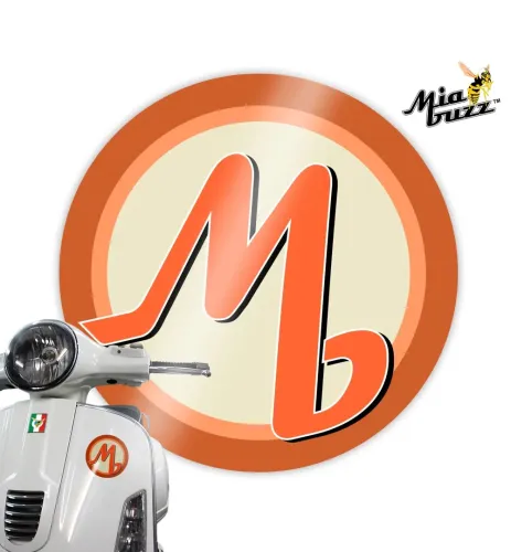 Mia Buzz Retro Orange Brown Cream MB Monogram 100mm Decal Badge
