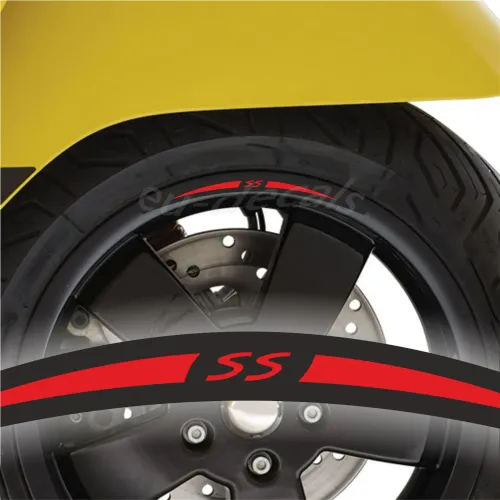 SS 4X Wheel rim decal long  Red on Black for vespa GTS 300 Super Sport stickers Laminated
